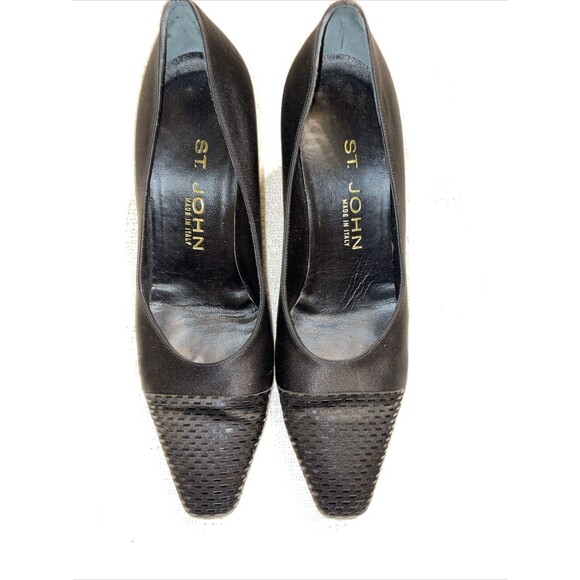 St. John Women’s Dressy Pumps Size 7 B Black Satin Business Formal City Italy - Picture 4 of 12